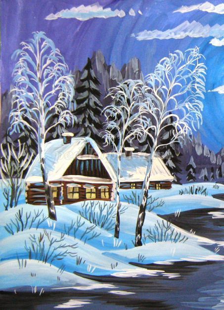 Как нарисовать зимний домик поэтапно для детей - мастер