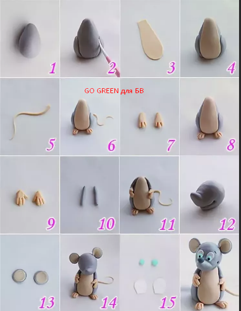 как сделать мышь из мастики пошагово