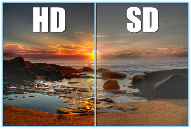 Слева - HD (цифра) - справа - SD (чаще всего - аналог)