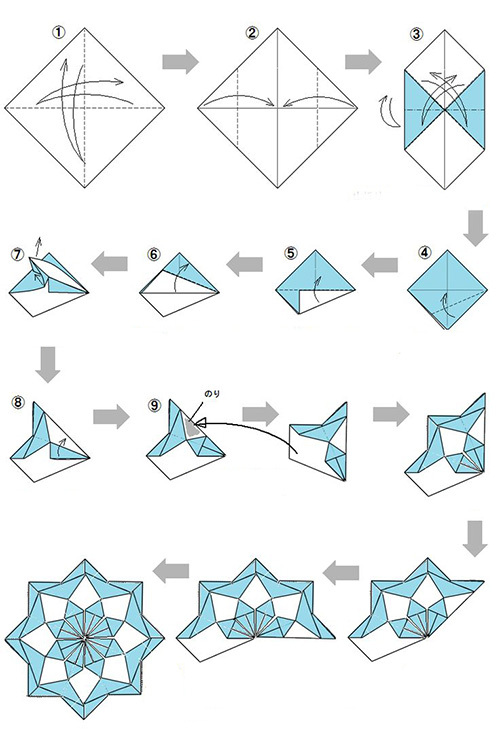 заостренная звезда для ниндзя в технике оригами схема