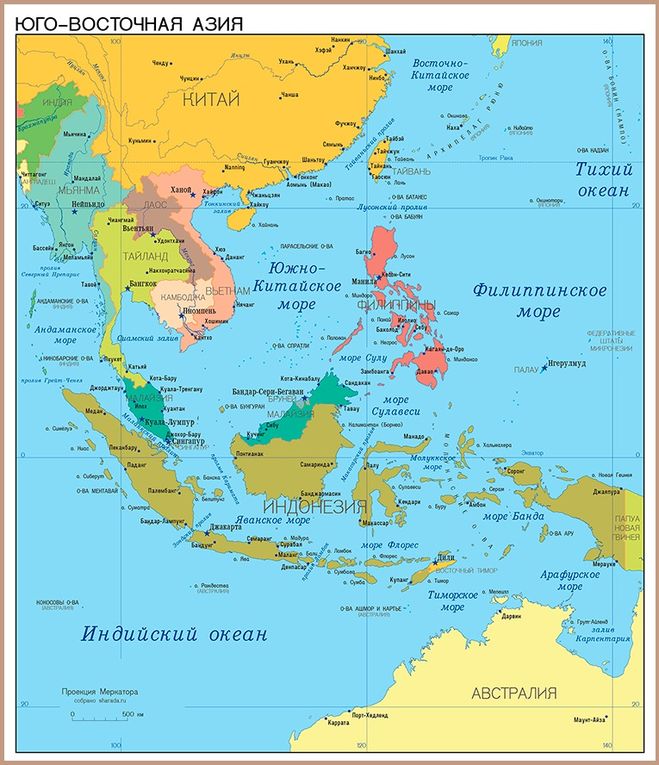 Страны Юго-Восточной Азии на карте мира