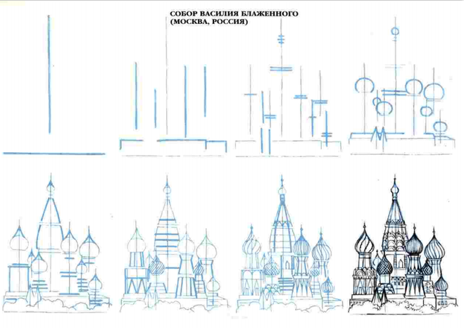 нарисовать Храм Василия Блаженного