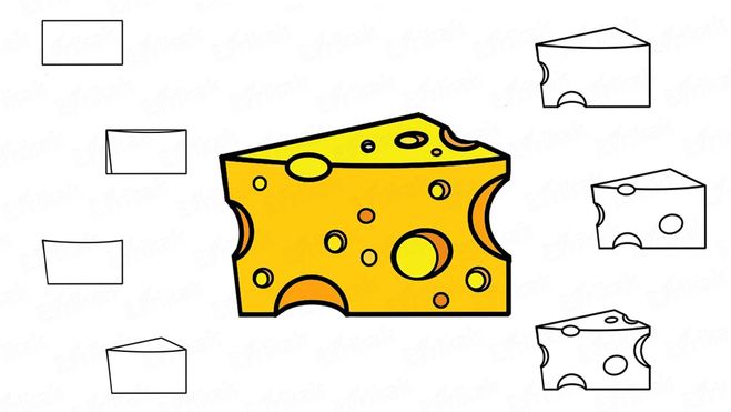 Как нарисовать поэтапно кусочек сыра?