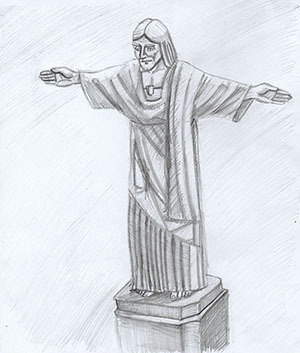 Рисунок поэтапно с Иисусом Христом - статуей Христа Спасителя