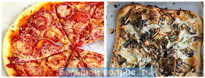 выбор пиццы с салями и сыром или грибной