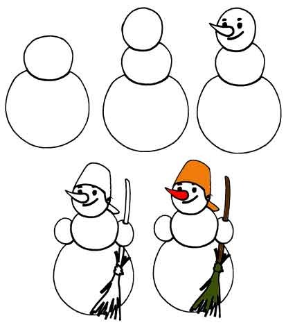 схема рисования снеговика