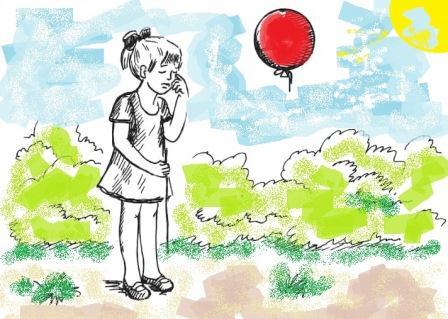 "Красный шарик в синем небе", как сделать иллюстрацию к рассказу, рисунок?