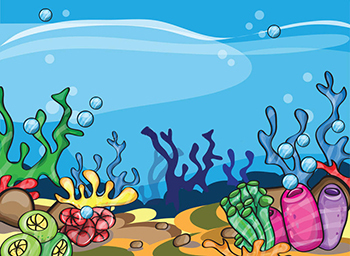 детский рисунок с морским дном, кораллами
