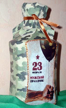 бутылка в военной форме из атласных лент мастер-класс