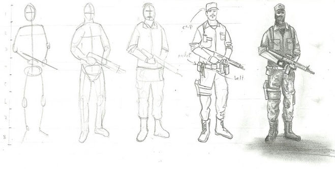рисунок с солдатом поэтапно