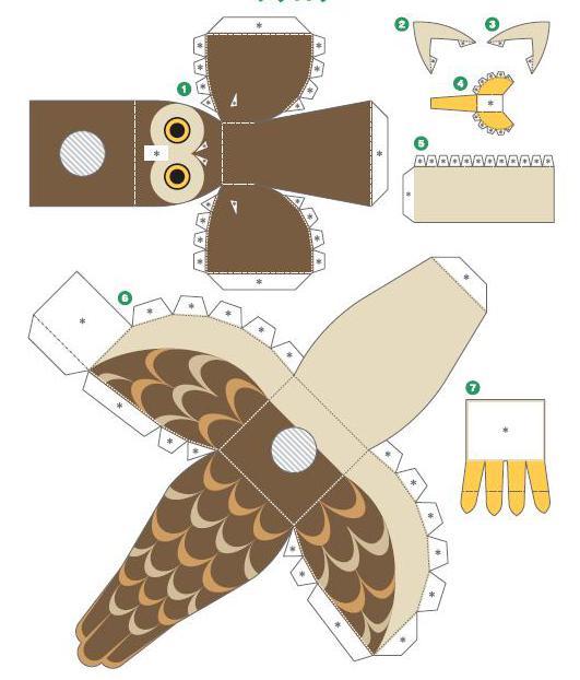 Объемная сова из бумаги трафарет