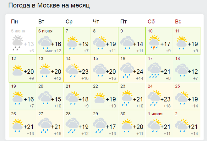 какая погода в москве в июне 2017