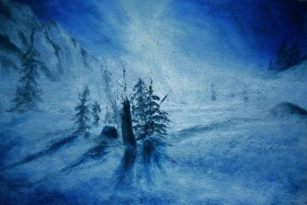 пейзажный зимний рисунок пастелью