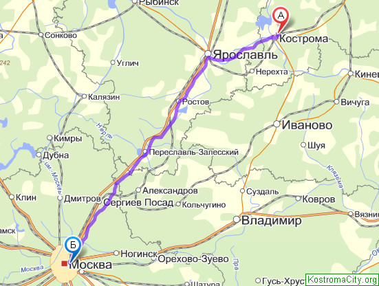 маршрут Москва - Кострома на автомобиле