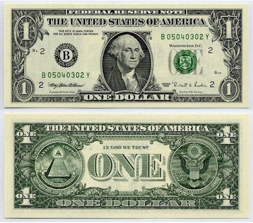 1 один доллар США, тайные символы на долларе США