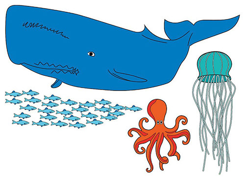 Морские обитатели рисунок карандашом поэтапно кит, осьминог, медуза