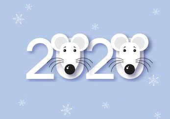 вытынанка с цифрами 2020 и символом года для Нового года 2020