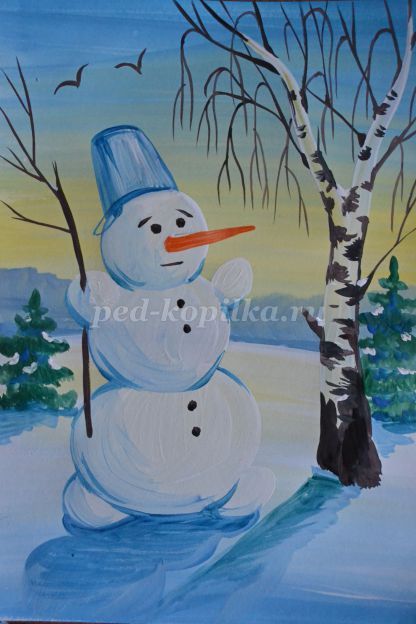 Как нарисовать Снеговика с ребенком в детский сад мастер-класс для детей­