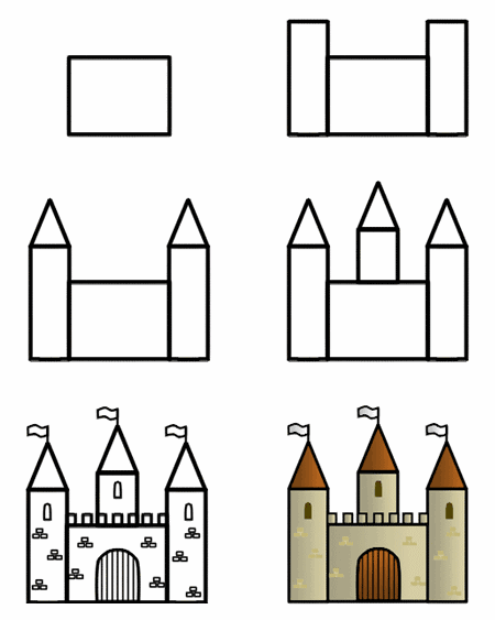 поэтапная схема рисования крепости