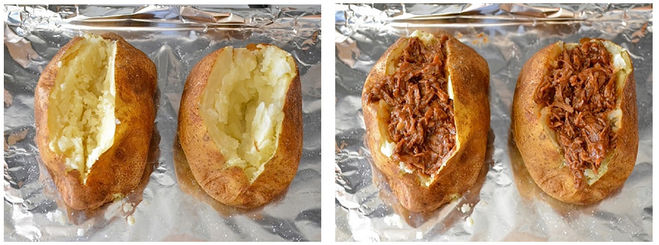 запеченный картофель с начинкой из говядины в соусе барбекю