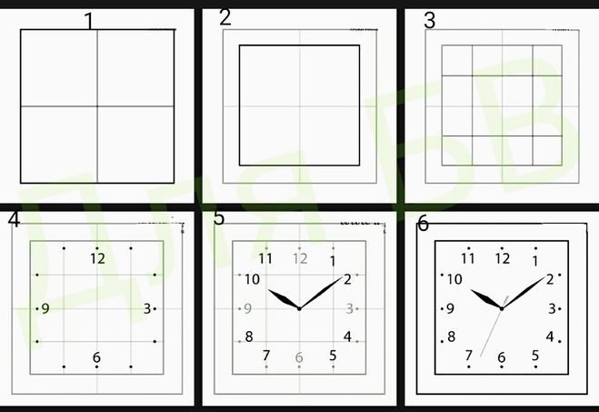 часы нарисовать пошагово