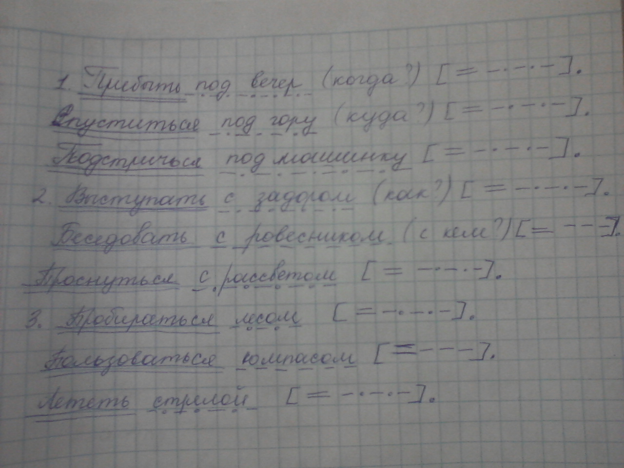 Запишите словосочетания и составьте их схемы прибыть под вечер спуститься под гору