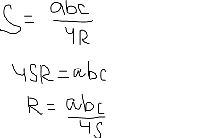 Выразить радиус. S ABC/4r. R ABC 4s формула. Из формулы s ABC/4r. A B C ?4 S формула.