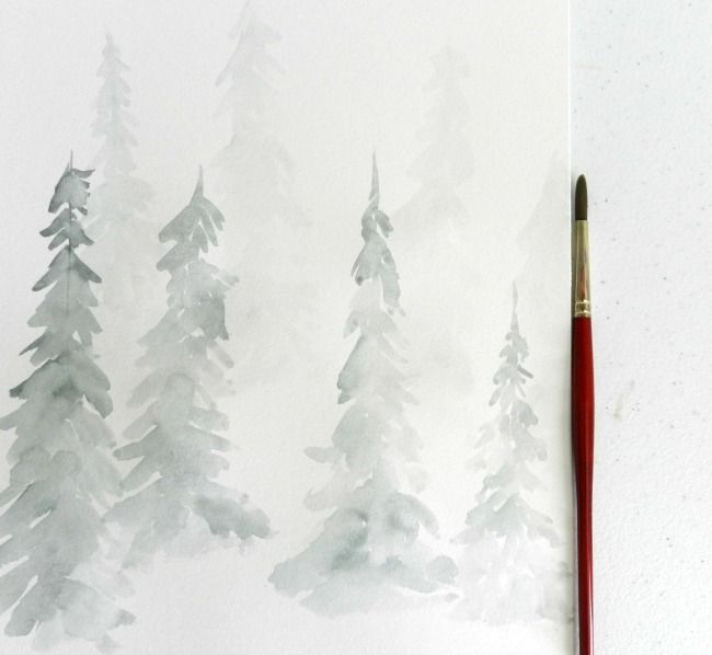 рисунок поэтапно красками ночной зимний лес