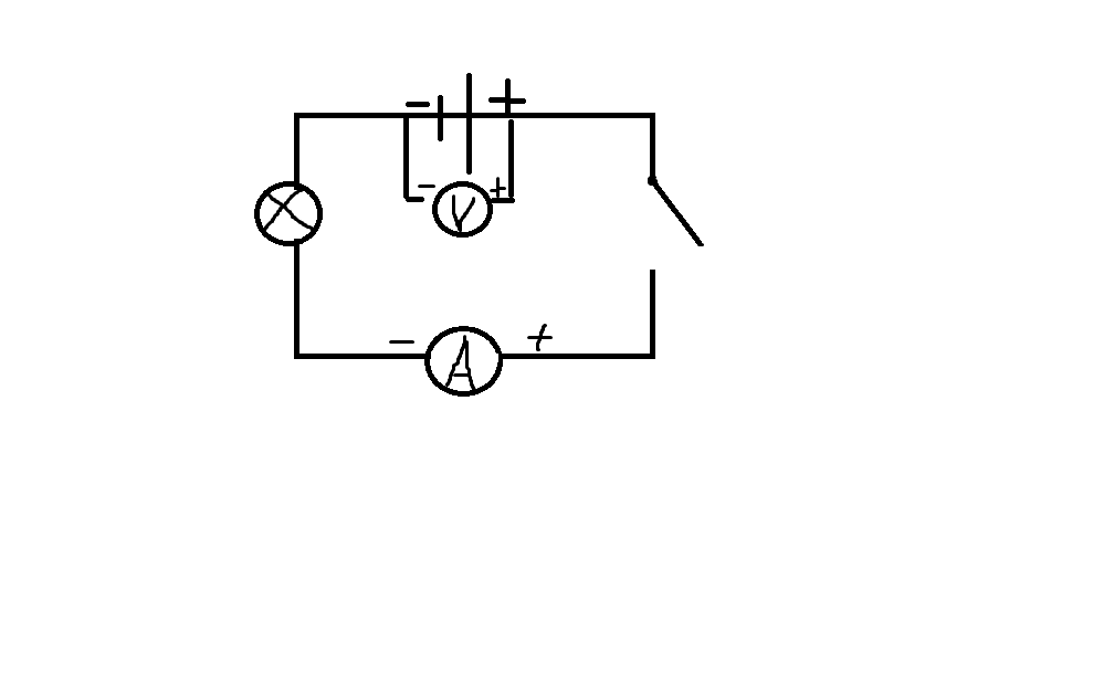 Начертите схему цепи состоящей из аккумулятора лампы ключа амперметра и вольтметра для случая когда