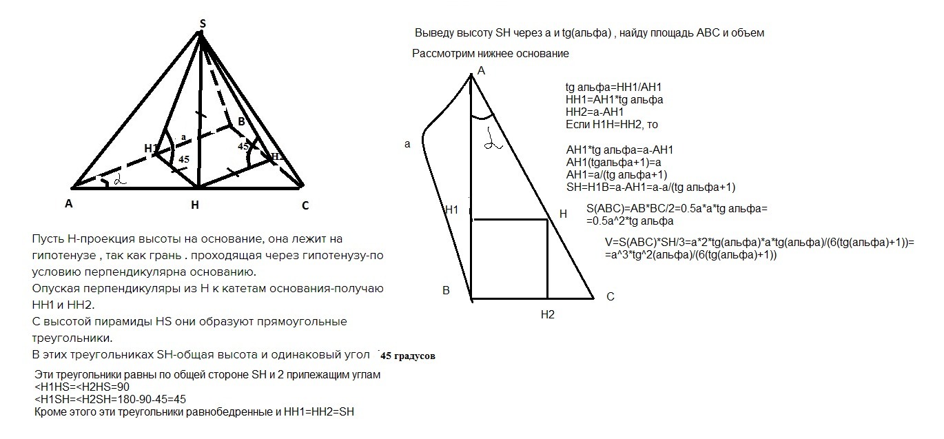 Пирамида прямоугольный треугольник 60 градус. Боковые грани прямоугольные треугольники у пирамиды. Боковые грани наклонены к плоскости основания. Угол грани пирамиды к плоскости основания. Пирамида с основанием прямоугольный треугольник.