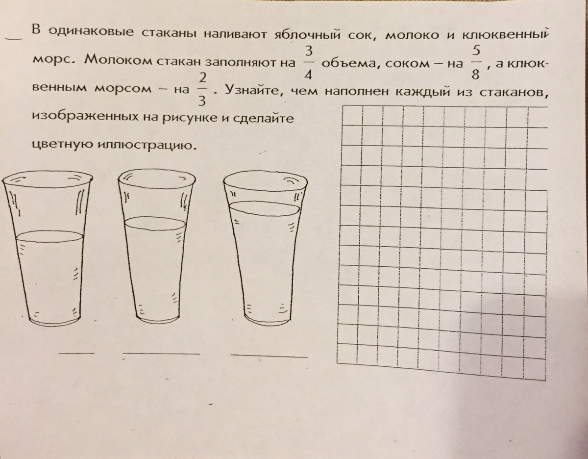 В три стакана налили. Одинаковые стаканы. Показать на рисунке 2/3 стакана воды. 1/3 Стакана рисунок. Заполнение стаканчиков.