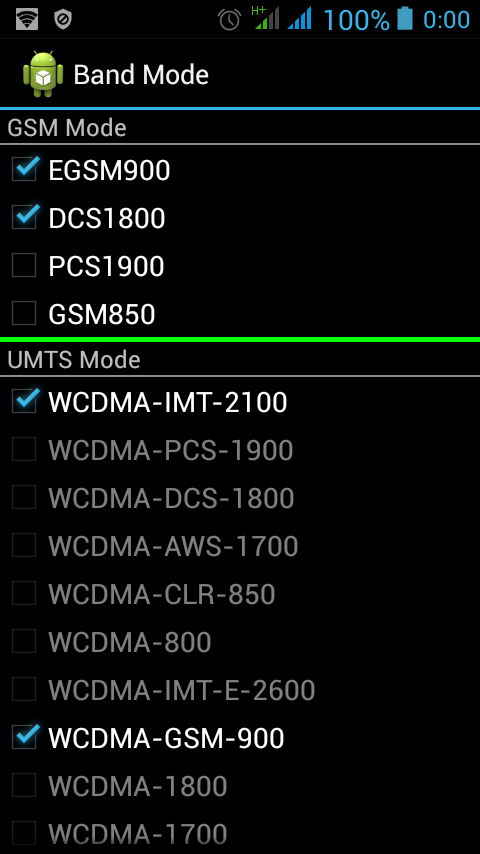 Частоты 2G и 3G в инженерном меню