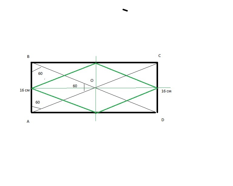 Меньшая сторона прямоугольника равна 16. Середина прямоугольника. Диагонали прямоугольника ABCD. Стороны углы диагонали прямоугольника ABCD. Прямоугольник с диагоналями углы 60 градусов.
