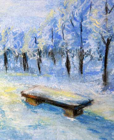 пейзажный зимний рисунок пастелью парка