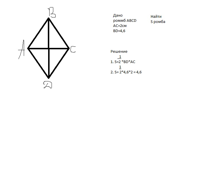 Чему равна площадь ромба диагонали которого равны 8 см и 6 см решение с чертежом