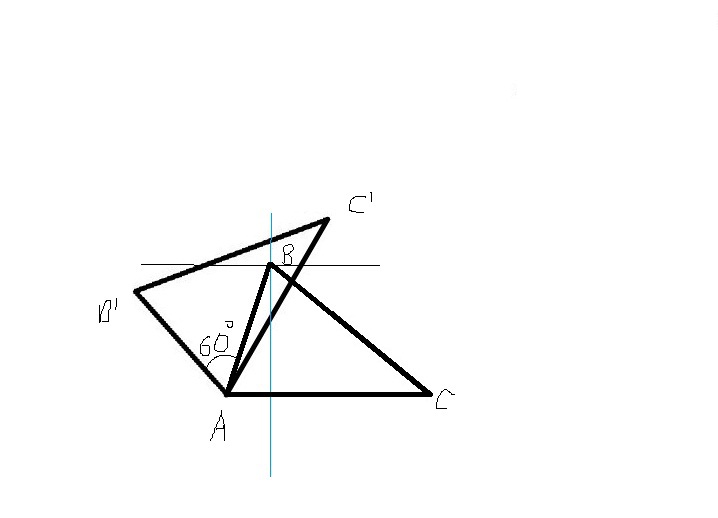 Изображенный на рисунке равносторонний треугольник повернули около вершины в на 60 градусов