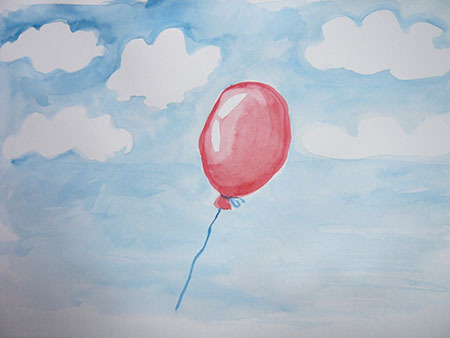 "Красный шарик в синем небе", как сделать иллюстрацию к рассказу, рисунок?