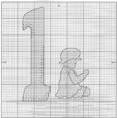вышивка с цифрой "1" по клеточкам крестиком схема
