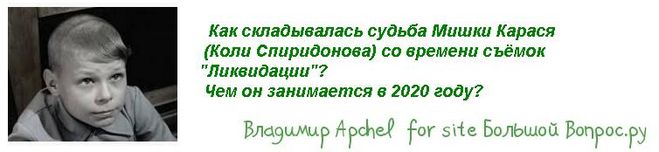 Как складывалась судьба Мишки Карася  (Коли Спиридонова) со времени съёмок "Ликвидации"?  Чем он занимается в 2020 году?