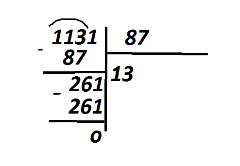 87 3 решение. 1131 87 В столбик. 1131 Делить на 87 столбиком. 1131 Делить на 13 столбиком. Поделить в столбик 1131 поделить на 13.