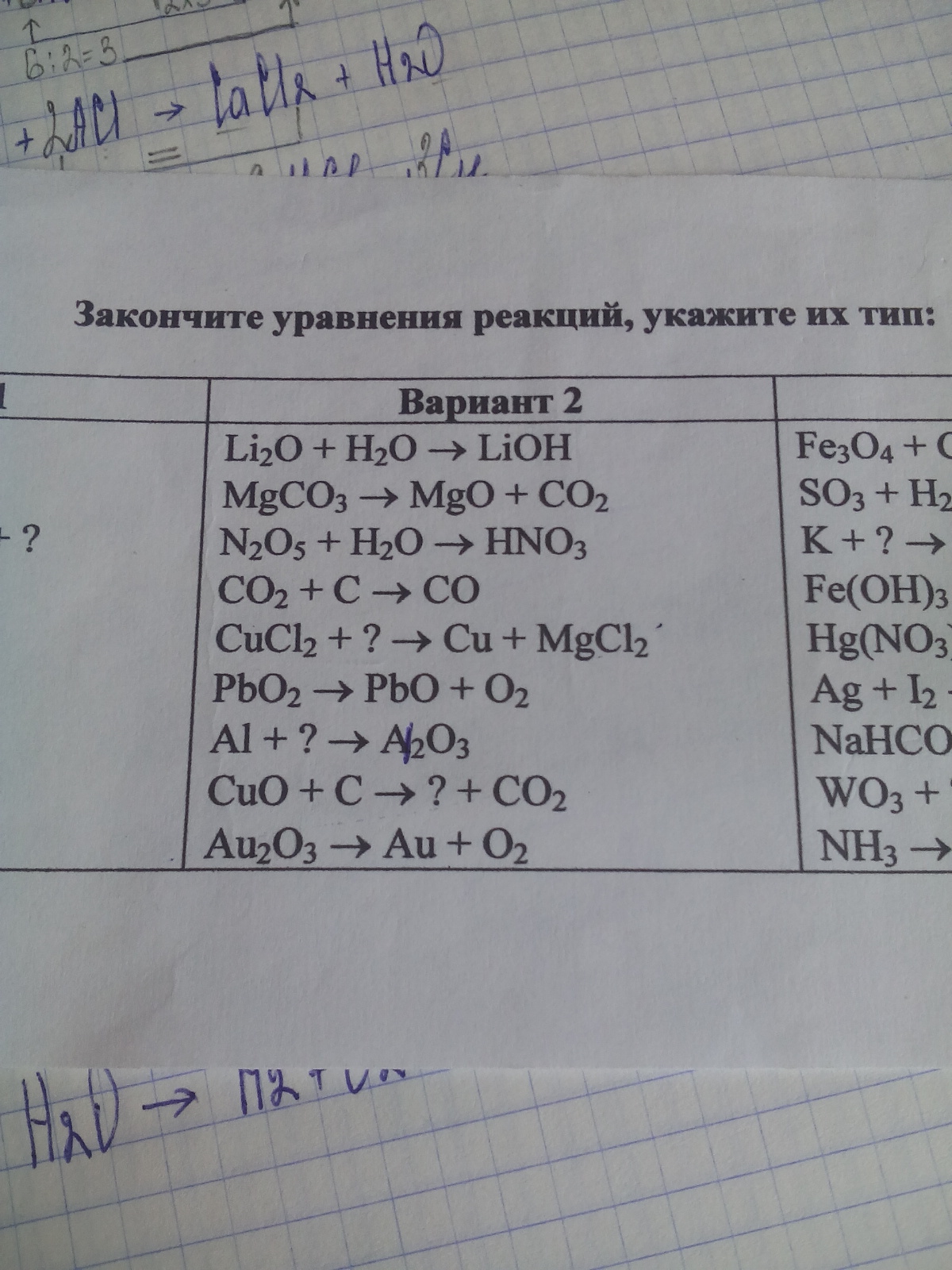 Закончите схемы возможных реакций