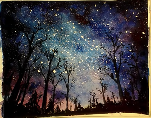как нарисовать зимнее ночное небо карандашами красками поэтапно