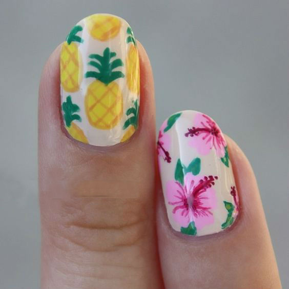 рисунок с ананасом на ногтях