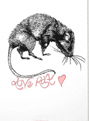 Открытка и крыса с сердечком на день Всех Влюбленных