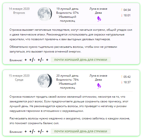 лунный календарь стрижек 2020 благоприятные и неблагоприятные дни 2020