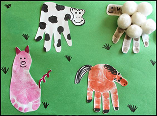 поросенок и животные из отпечатков ладошками с детьми