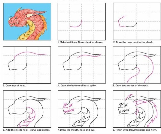 рисунок голова дракона поэтапно
