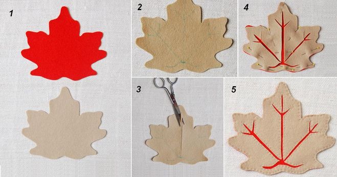 как сделать лист, как сделать осенний лист, выкройки осеннего листа, поделки из фетра, шаблоны осенних поделок из фетра