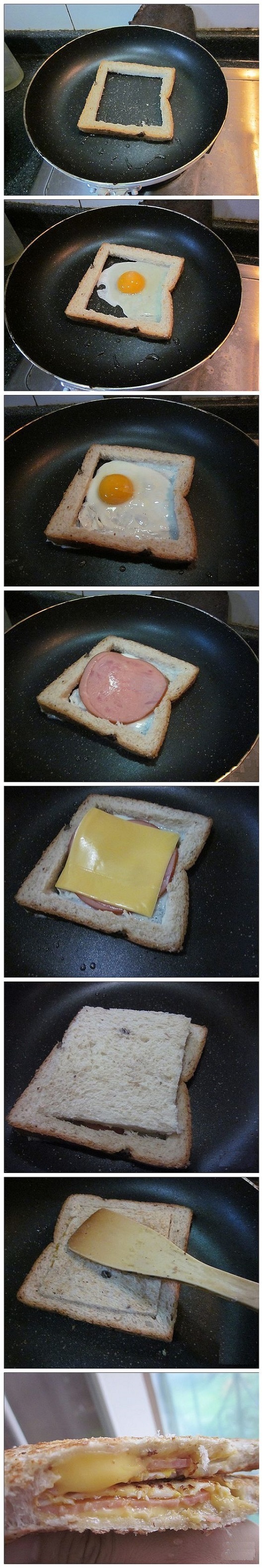тост с яйцом, колбасой и сыром