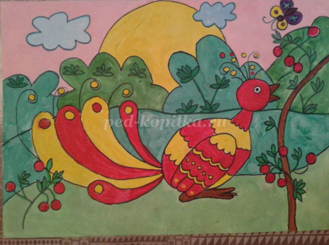 как нарисовать райскую птицу поэтапно карандашом красками для детей 5-6 лет мастер-класс